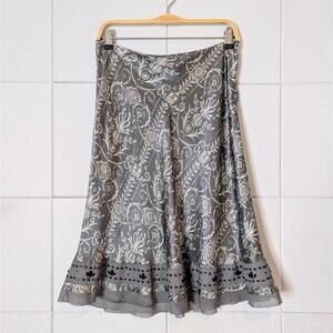 Vintage y2k White House Black Market 100% silk baroque floral beaded midi skirt